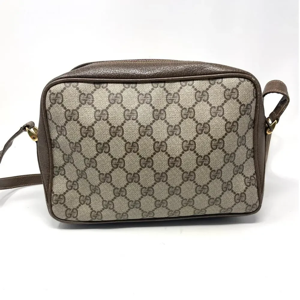 Gucci Vintage GG Monogram Logo PVC Leather Shoulder Bag Beige Brown - Picture 3 of 16
